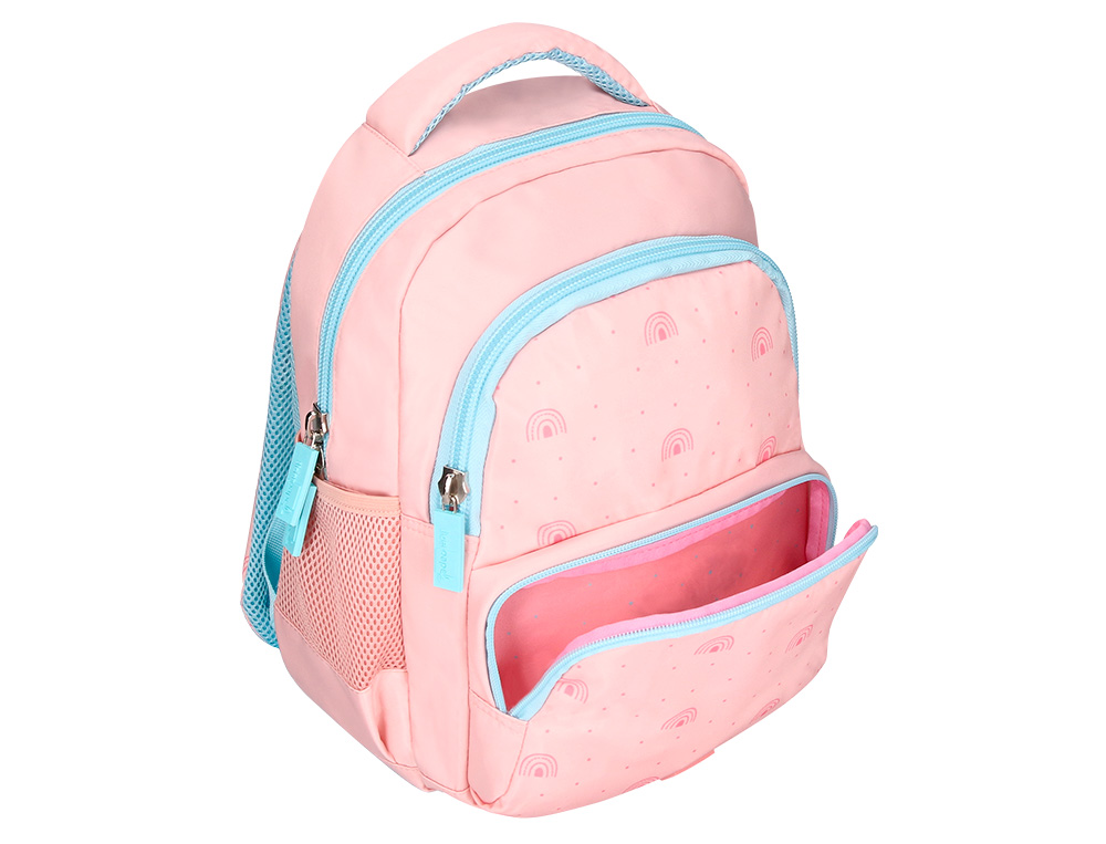 MOCHILA ESCOLAR LIDERPAPEL MULTIBOLSILLO INFANTIL ROSA RAINBOWS 350X110X270 MM